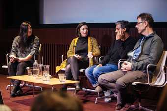 Sook-Kyung Lee, Cécile B. Evans, Haroon Mirza and Stephen Vitiello in the panel discussion ‘The Networks of Nam June Paik’, Tate Modern, 29 October 2019